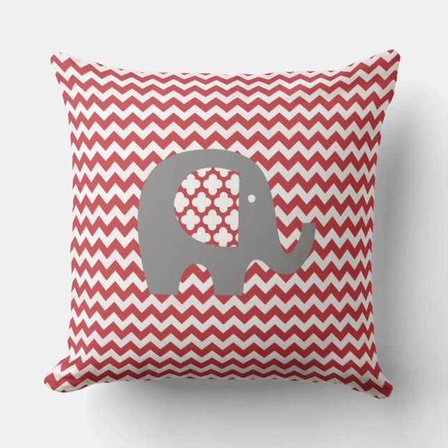 Motif Elephant Red Chevron Stripe Coussin extérieu (Recto)