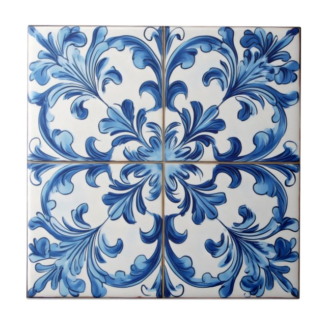 Motif en carreaux italiens Bleu Blanc (Devant)