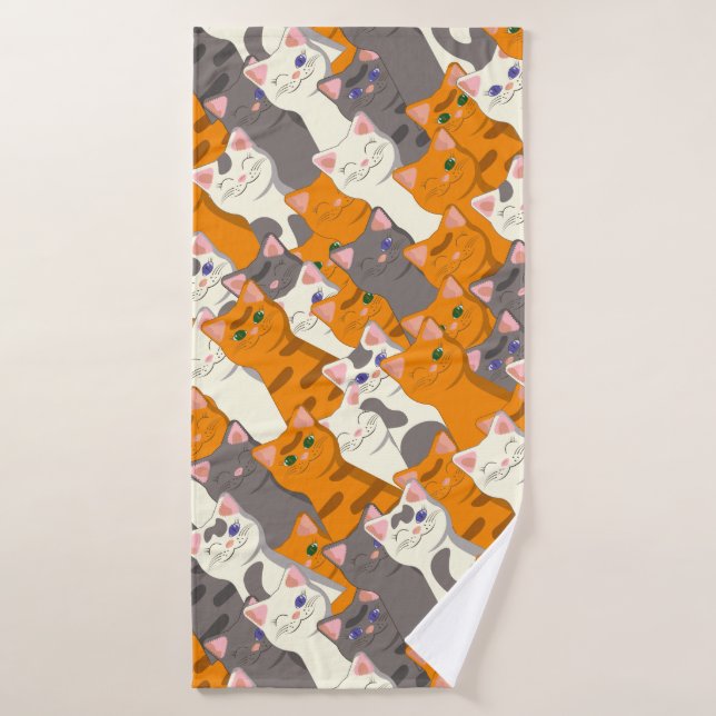 Motif en diagonale du chat noir blanc gingembre (Serviette de bain)