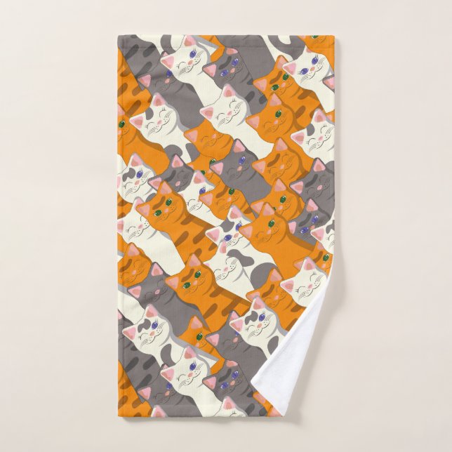Motif en diagonale du chat noir blanc gingembre (Serviette à main)