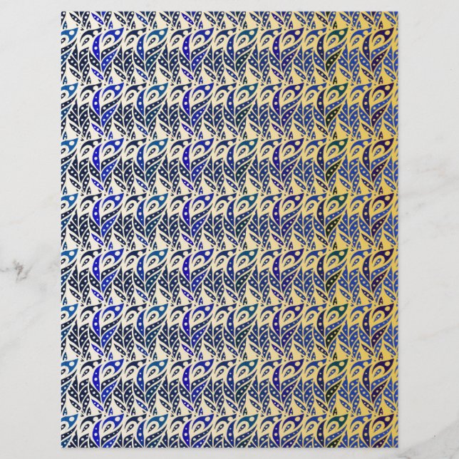 Motif en plumes de paon bleu et or (Devant)