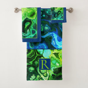 Motif et monogramme en marbre bleu et vert cravate