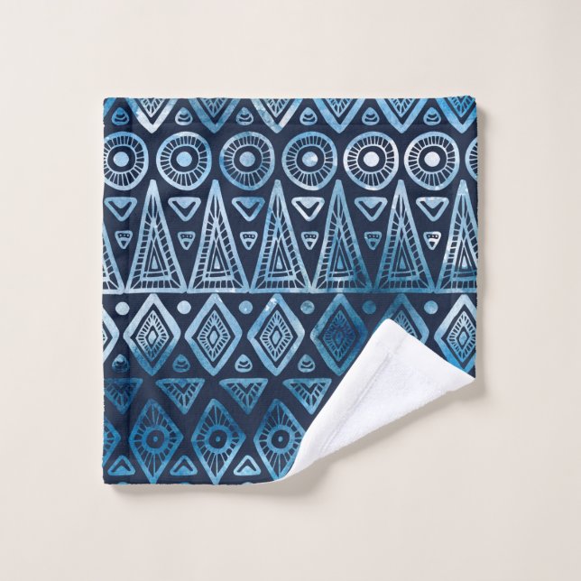 Motif ethnique bleu classique (Gant de toilette)