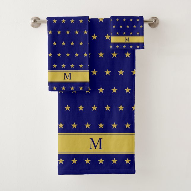 Motif étoile et monogramme sur fond doré et bleu m (En situation)
