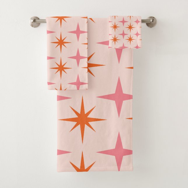 Motif étoilé Rétro Milieu de Siècle Rose Orange  (En situation)