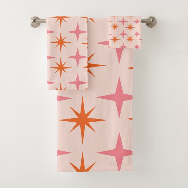 Motif étoilé Rétro Milieu de Siècle Rose Orange  (En situation)