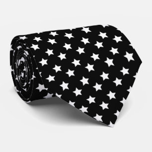 Motif Étoiles Blanches Sur Cravate De Couleur Noir