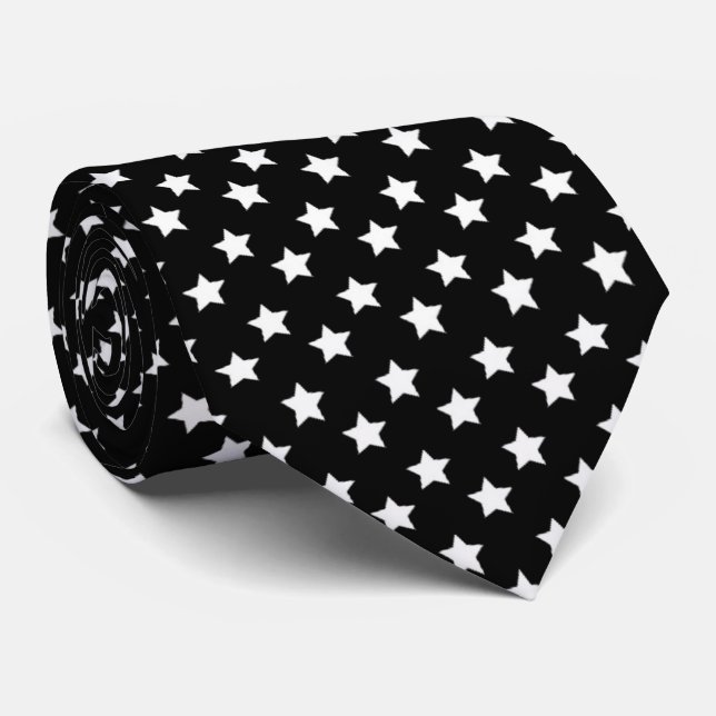 Motif Étoiles Blanches Sur Cravate De Couleur Noir (Roulé)