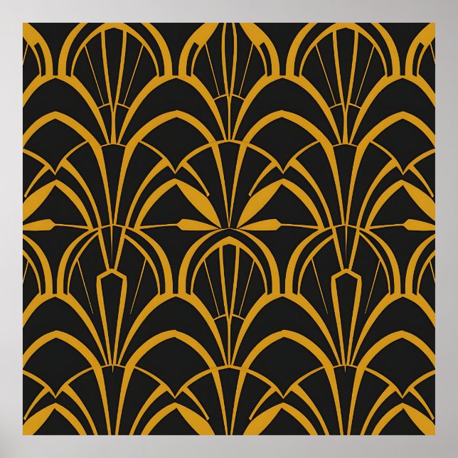 Motif éventail Art Déco classique noir or Roaring  (Devant)