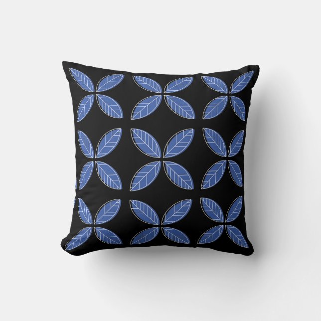 Motif Feuille Bleue - Oreiller à jet polyester (Recto)