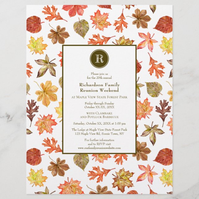 Motif Feuille d'aquarelle Automne Famille Réunion (Devant)