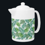 Motif Feuille de palme exotique botanique tropical<br><div class="desc">Thé pot avec un motif de jungle feuille de palmier exotique et vert frais.</div>