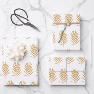 Motif Feuille Gold et White Tropical Palm