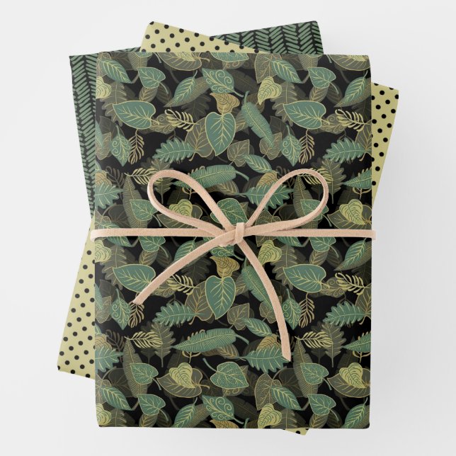 Motif Feuilles d'Arbre de Forêt Vert Marron Ocre H (En situation)