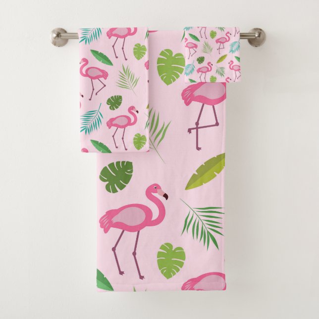 Motif Flamant Rose avec Feuilles Tropicales   (En situation)