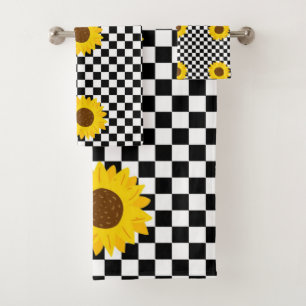 Motif fleur à carreaux tournesol noir et blanc