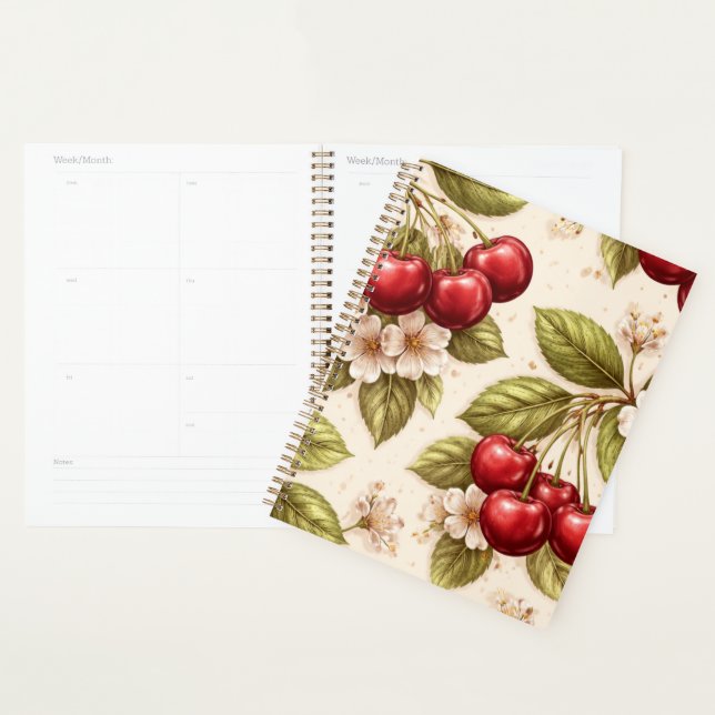 Motif Fleur de Cerisier Vintage Cerises Rouges  (Devant avec enveloppe)