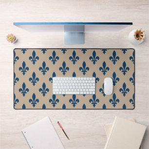 Motif Fleur de Lis, Bleu Royal Français sur Crème