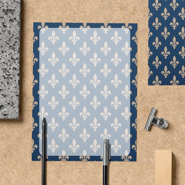 Motif Fleur de Lis, Français, Royal, Crème, Bleu (Créateur téléchargé)