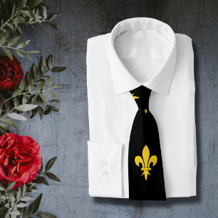 Motif Fleur de Lys Or sur Cravate Noir