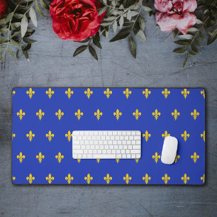 Motif Fleur de Lys Or sur Tapis de Bureau Bleu Roi