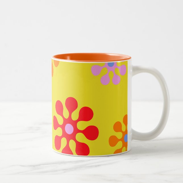 Motif Fleur Funky Retro Mug Jaune (Droit)