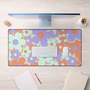 Motif Fleur Rétro Années 70 Y2K Bleu Violet Orange