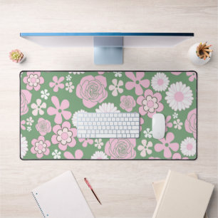 Motif Fleur Rétro Vert Rose Blanc Années 70 Y2K