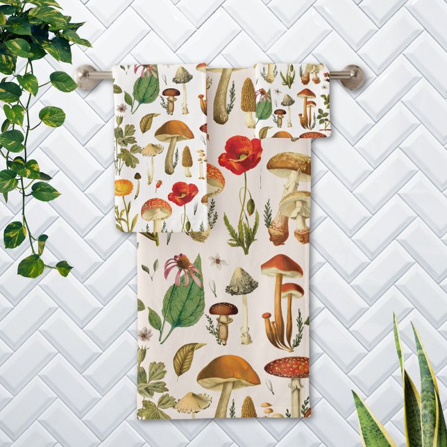 Motif Fleur Sauvage et Champignon Vintage (In situ Bathroom wall)