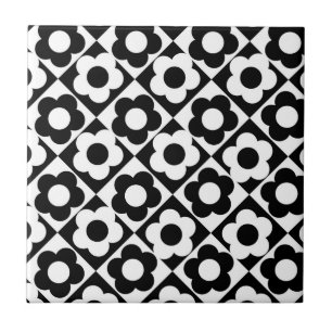 Motif floral à carreaux diamant noir et blanc