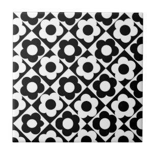 Motif floral à carreaux diamant noir et blanc