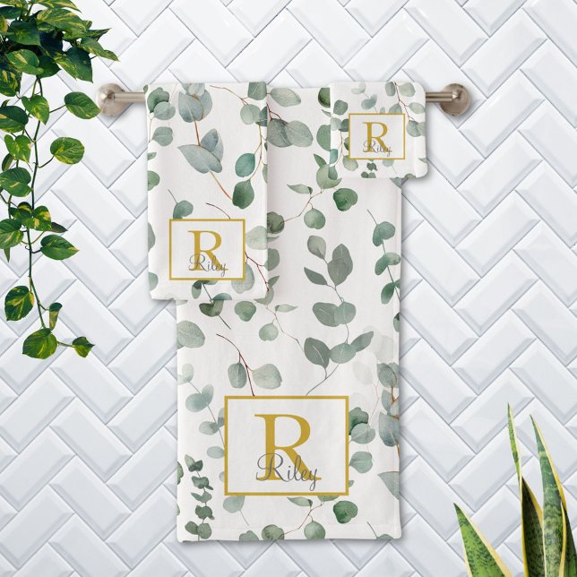 Motif floral à l'aquarelle Monogram Eucalyptus (In situ Bathroom wall)