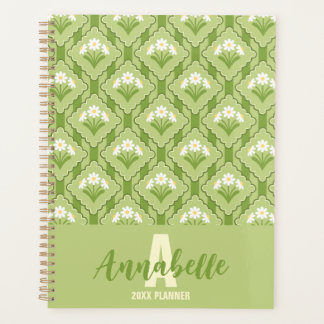 Motif floral à rayures vert jaune blanc Daisy