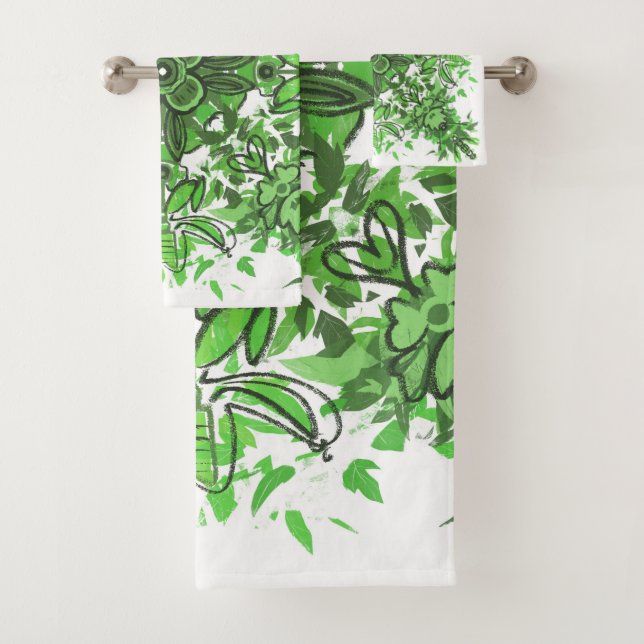 Motif floral abstrait en noir et vert sur fond bla (En situation)