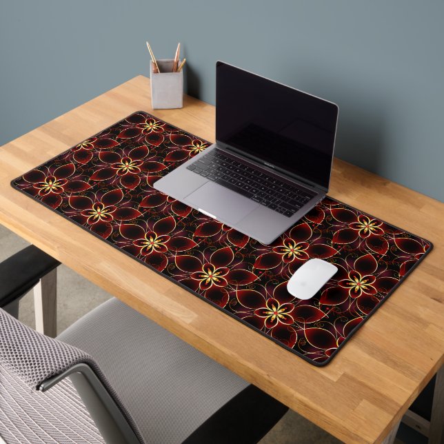 Motif Floral Abstrait Rouge Et Or Sans Maille (Bureau 2)