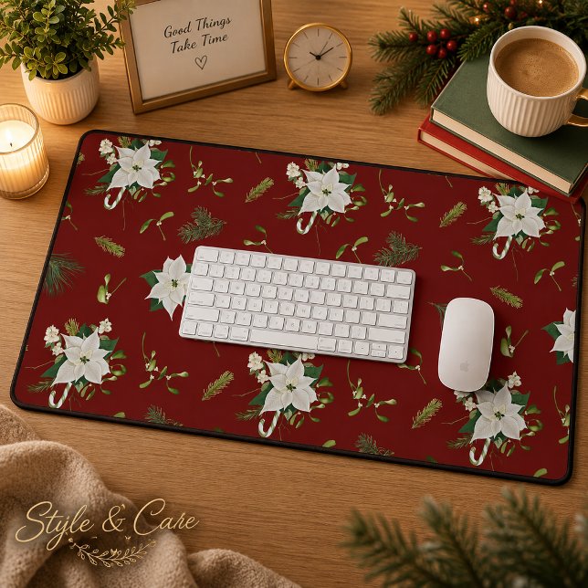 Motif floral accrocheur rouge profond (Eye Catching Floral Pattern Deep Red Desk Mat)