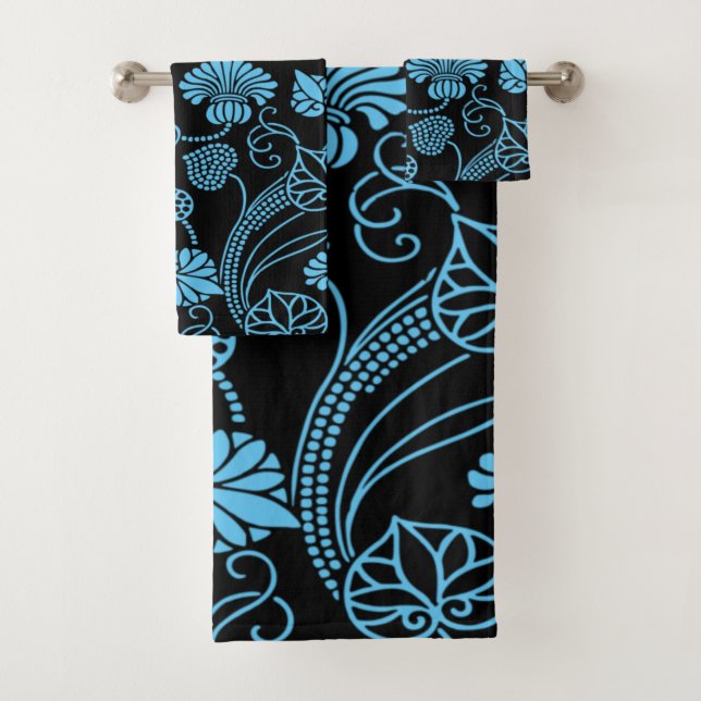 Motif floral antique noir sur bleu (En situation)