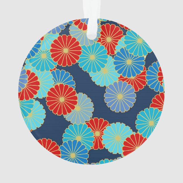 Motif floral Art déco - bleu, turquoise et rouge (dos)