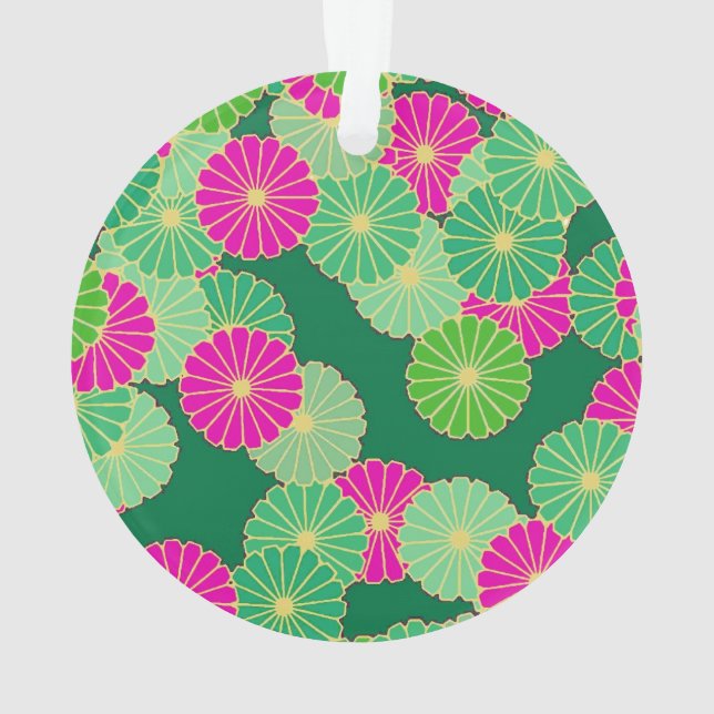 Motif floral Art Déco - nuances de vert, fuchsia (dos)