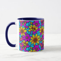 Motif floral avec art linéaire abstrait 10 - Tasse