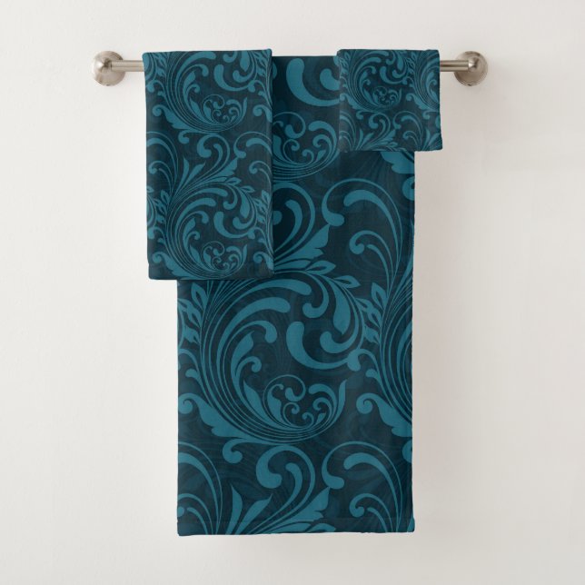 Motif floral baroque bleu sarcelle élégant  (En situation)