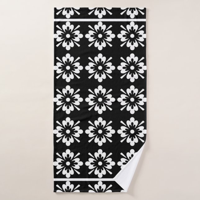 Motif floral blanc sur noir (Serviette de bain)