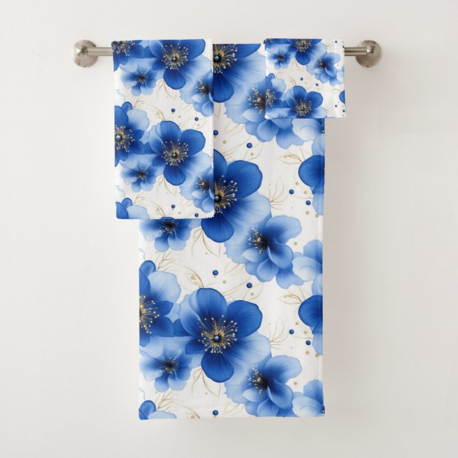 Motif floral bleu avec accents dorés (En situation)