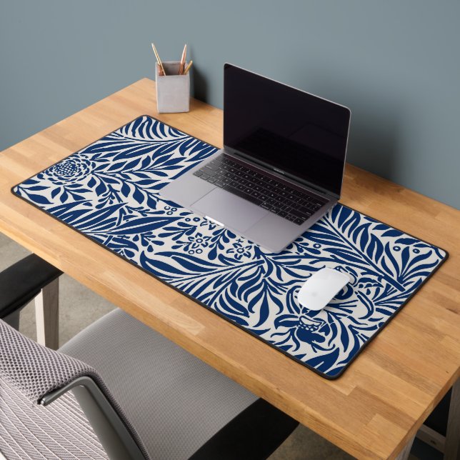 motif floral bleu avec feuilles et fleurs diverses (Bureau 2)