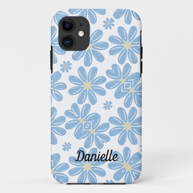 Motif floral bleu - Coque iPhone 11 personnalisée (Dos)