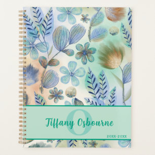 Motif floral bleu et vert doux