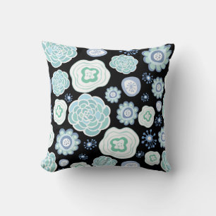 Motif floral bleu funky Coussins Coussins noirs