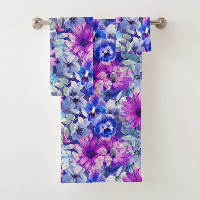 Motif Floral bleu magenta rose (En situation)