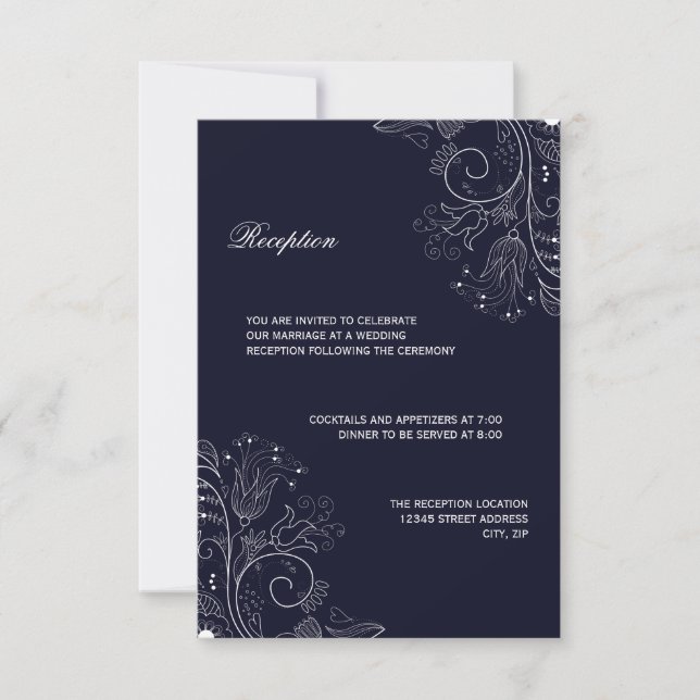 Motif floral bleu marine/blanc - Invitation de réc (Devant)
