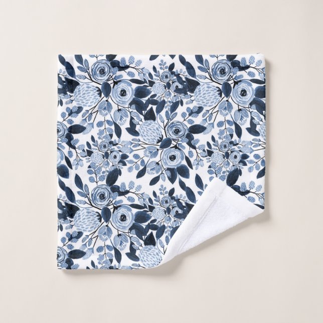 Motif floral bleu marine Pastel (Gant de toilette)